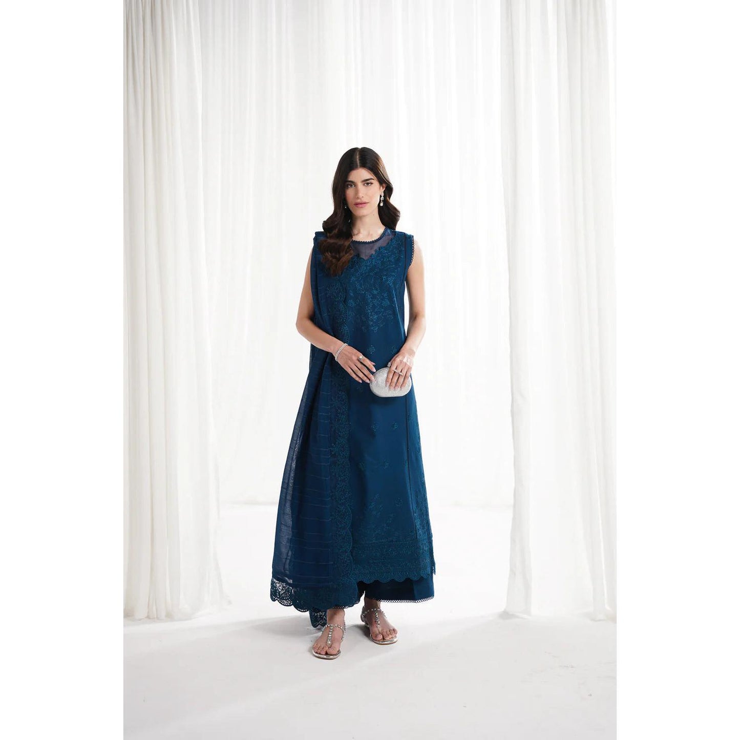 Zaib - Teal Blue Luxury Emroidered 3PCS Set (Ready To Wear)