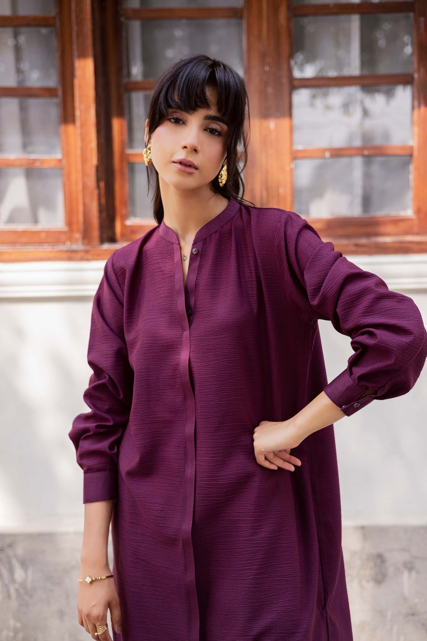 Silayi Pret - Ready To Wear | 2-Piece | Textured Plum
