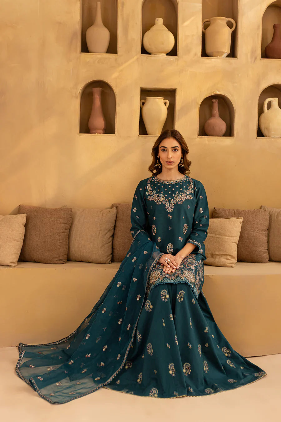 ANB Official - Ocean Blue/Green 3 PC Embroidered Dress