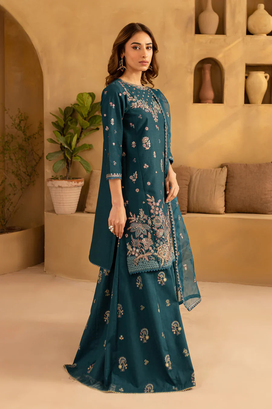 ANB Official - Ocean Blue/Green 3 PC Embroidered Dress