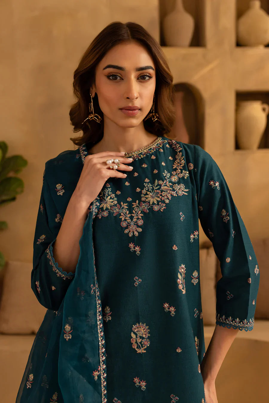 ANB Official - Ocean Blue/Green 3 PC Embroidered Dress
