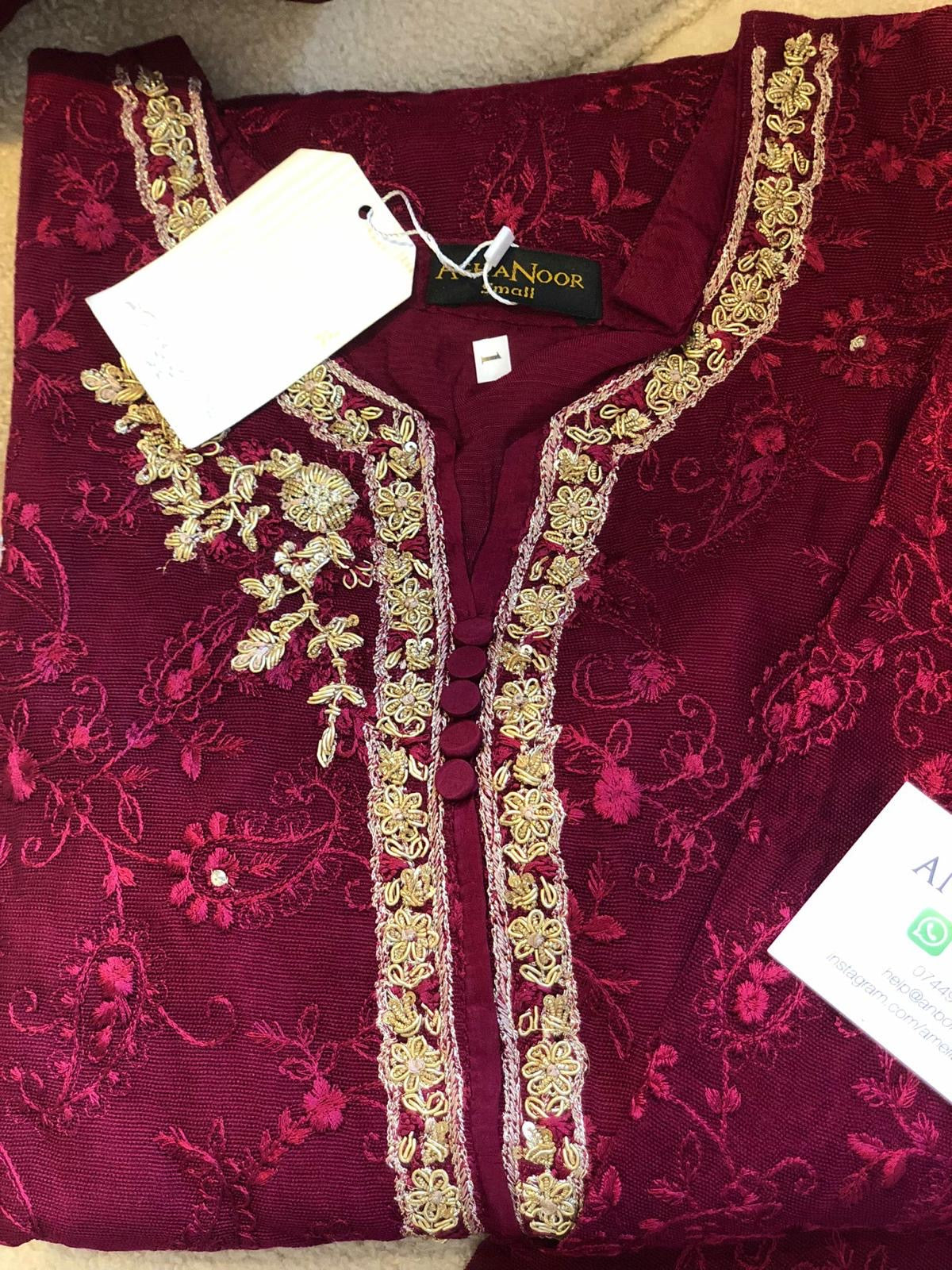 Agha Noor - Red Cotton Net 3-Piece Suit image 1