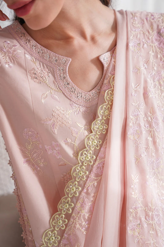 Zaib - Pastel Pink Luxury Embroidered 3PCS Kalidar Set