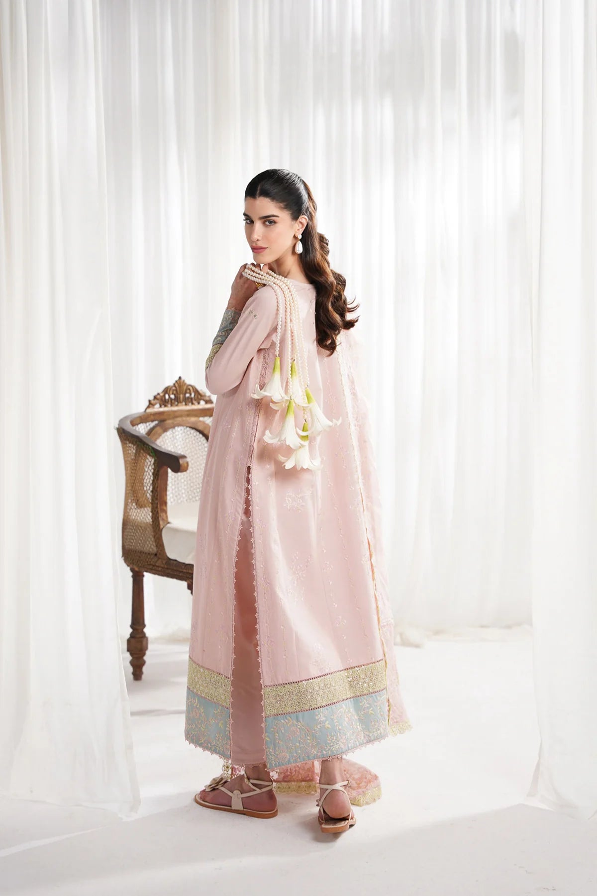 Zaib - Pastel Pink Luxury Embroidered 3PCS Kalidar Set