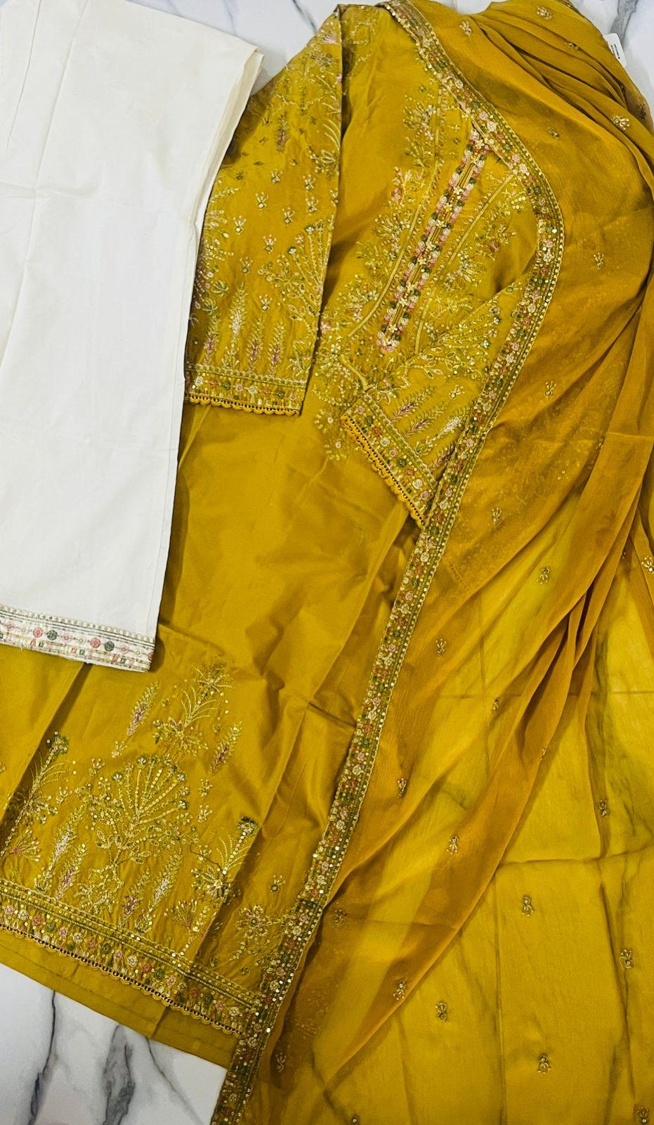 ANB Official - Mehndi Vibes! Mustard 3 PC Embroidered Dress