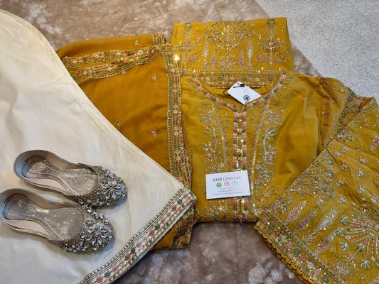 ANB Official - Mehndi Vibes! Mustard 3 PC Embroidered Dress