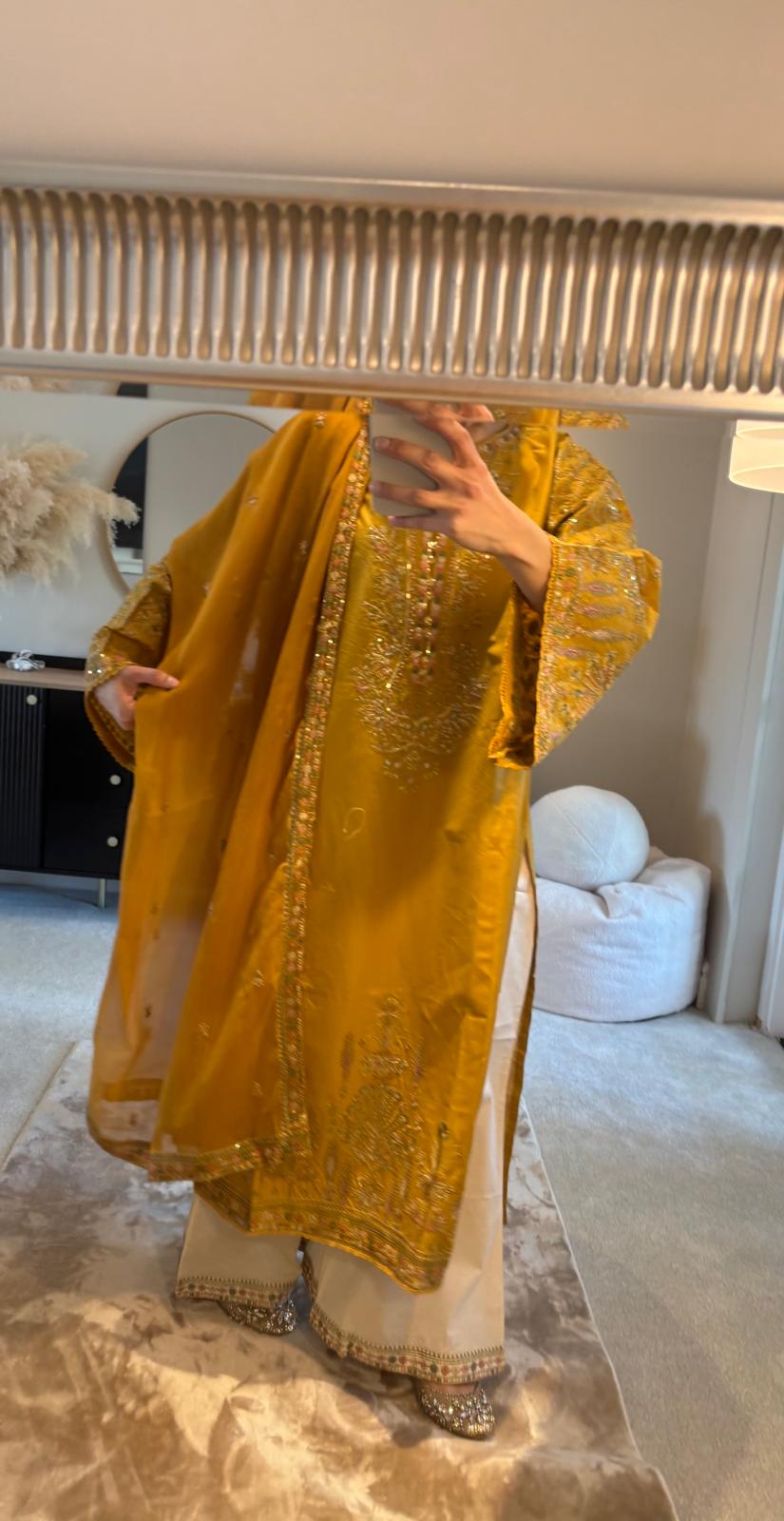 ANB Official - Mehndi Vibes! Mustard 3 PC Embroidered Dress