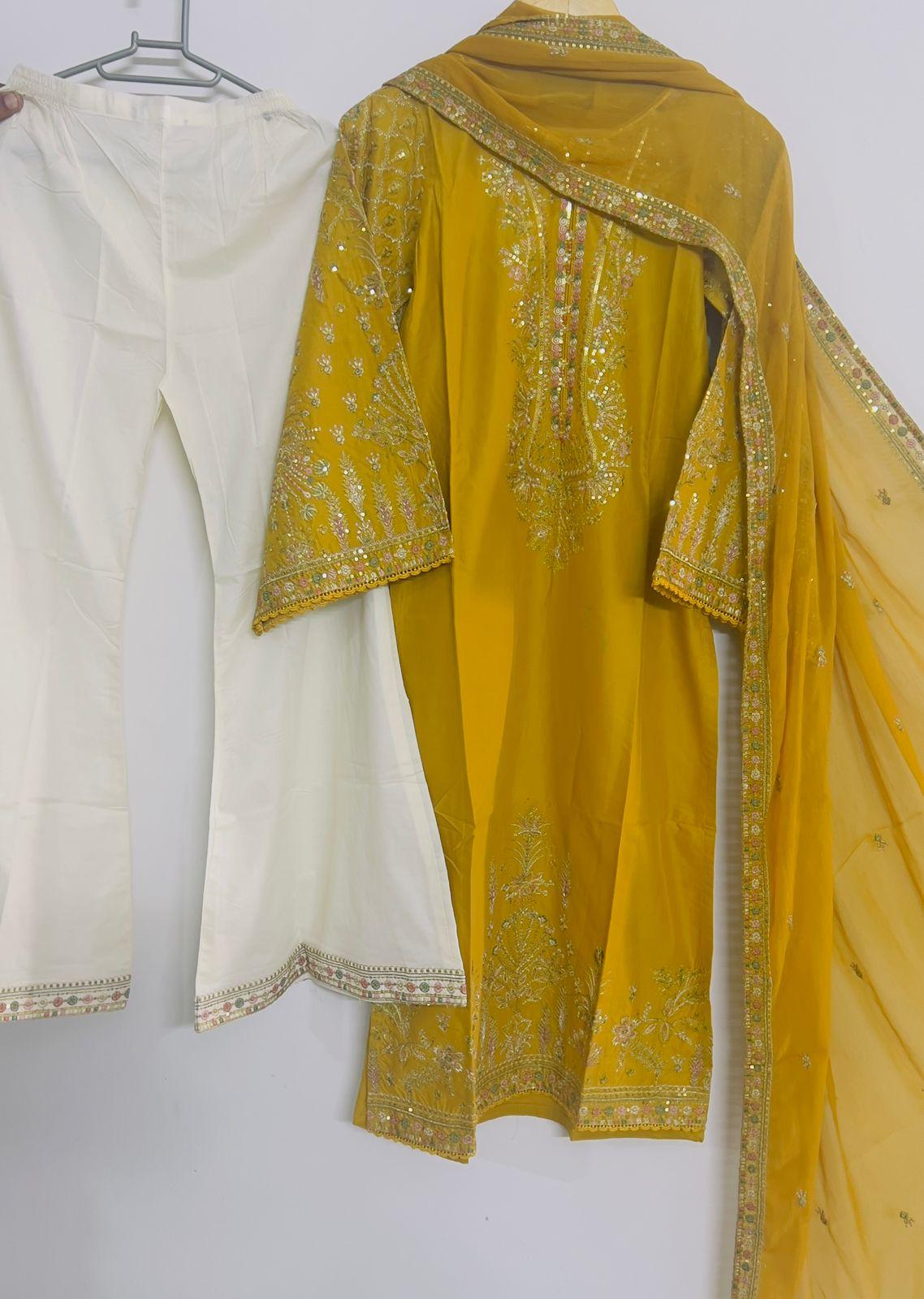 ANB Official - Mehndi Vibes! Mustard 3 PC Embroidered Dress
