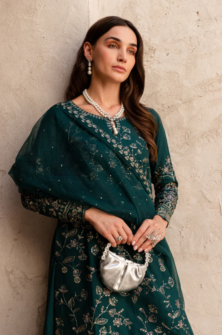 ANB Official - Elegant Deep Green 3 PC Embroidered Dress