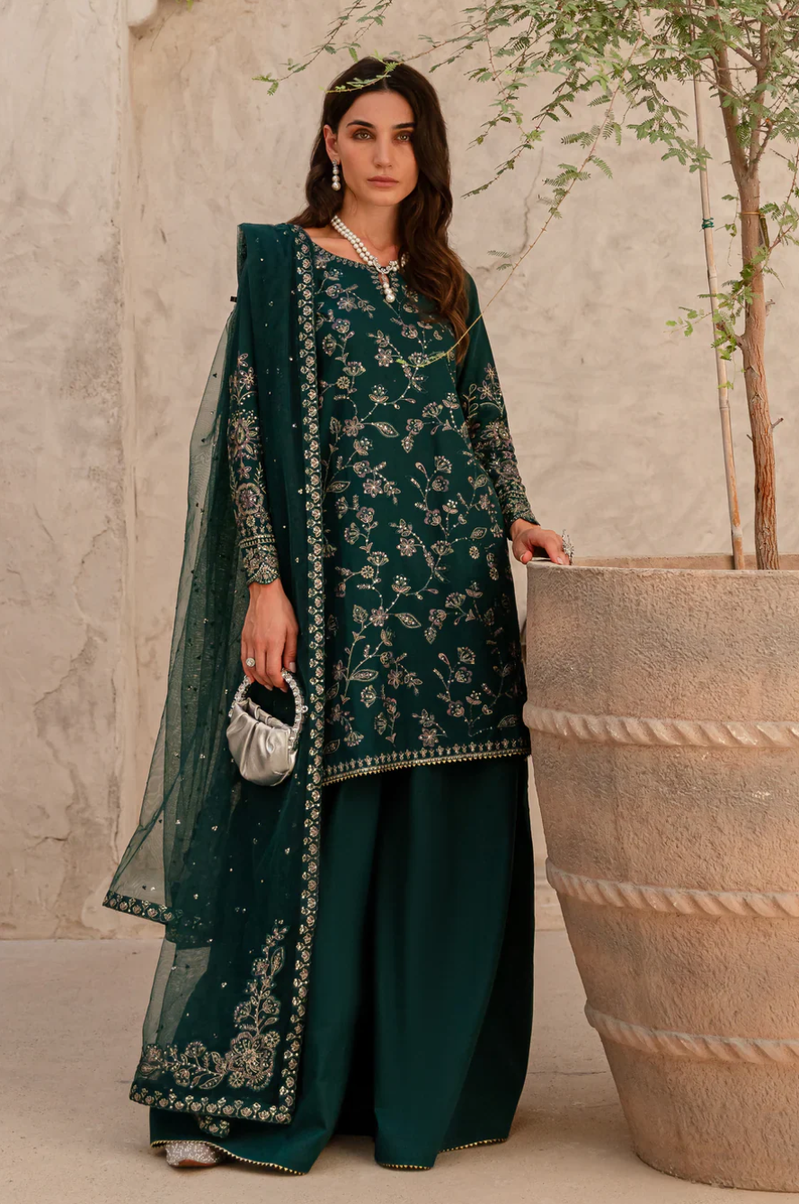 ANB Official - Elegant Deep Green 3 PC Embroidered Dress