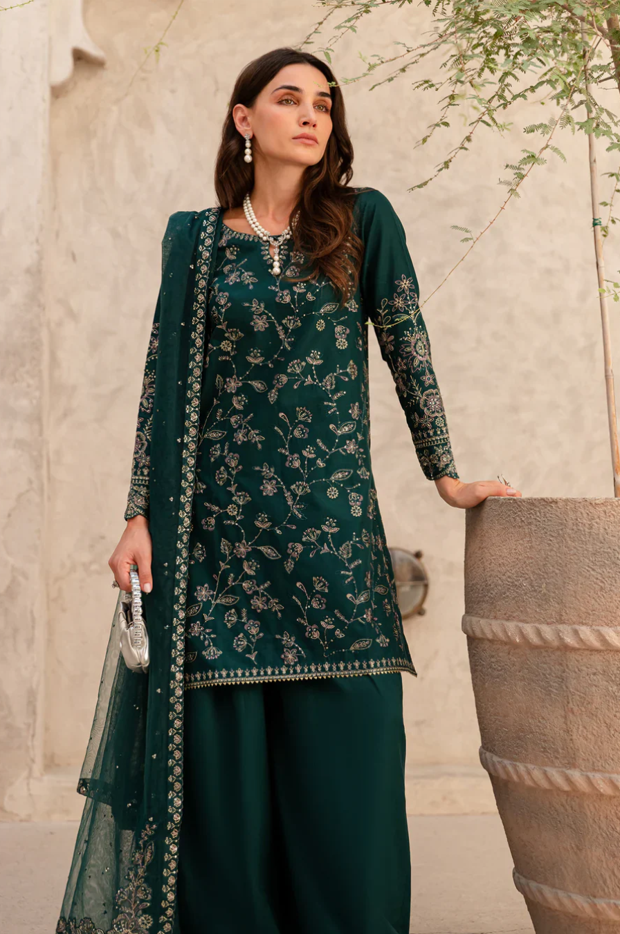 ANB Official - Elegant Deep Green 3 PC Embroidered Dress