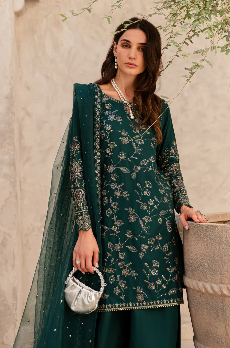ANB Official - Elegant Deep Green 3 PC Embroidered Dress