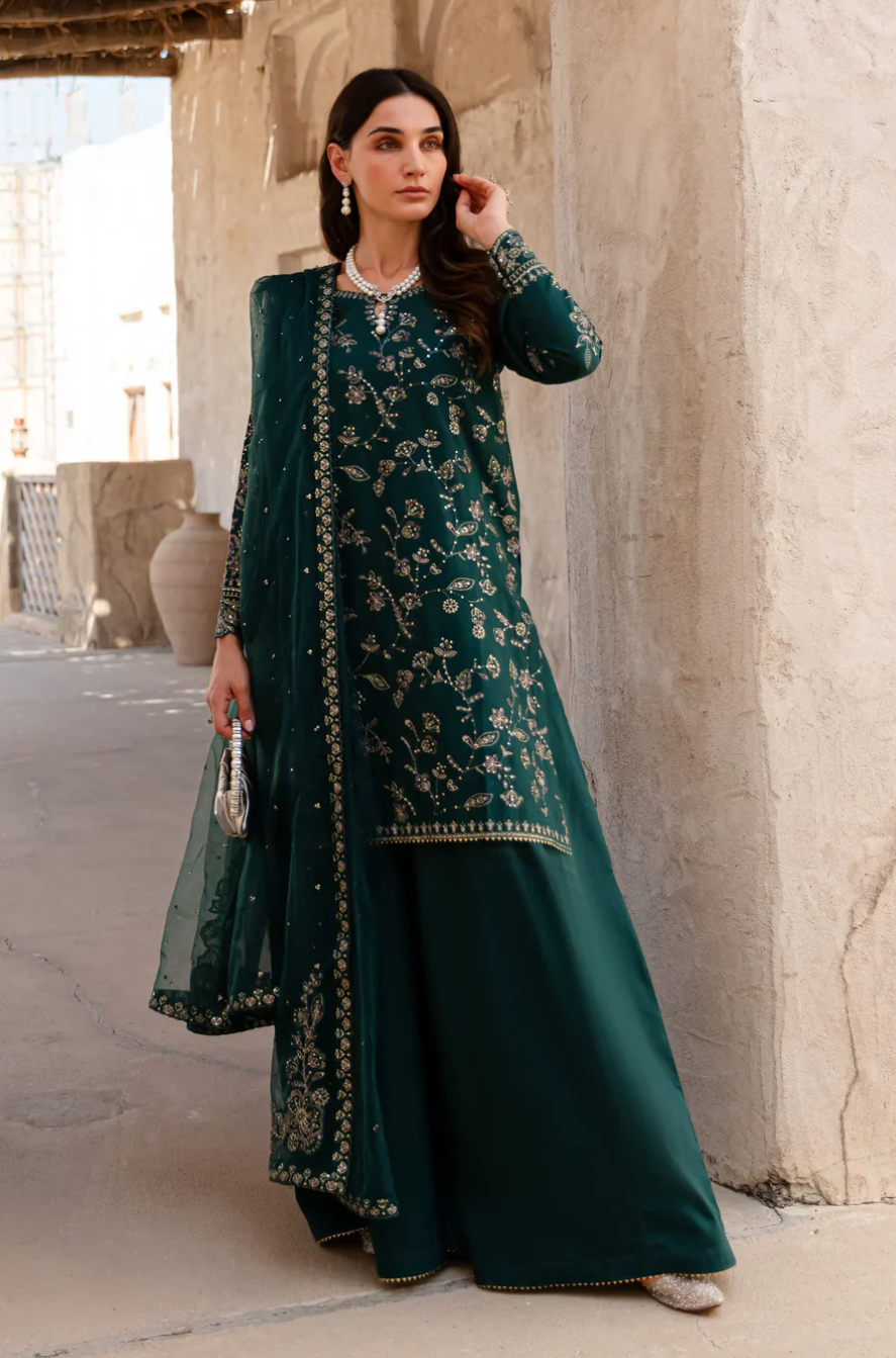 ANB Official - Elegant Deep Green 3 PC Embroidered Dress