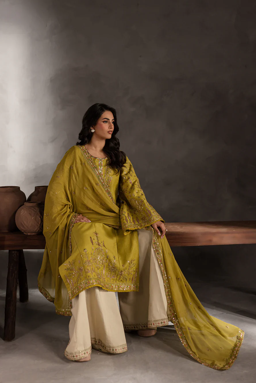 ANB Official - Mehndi Vibes! Mustard 3 PC Embroidered Dress