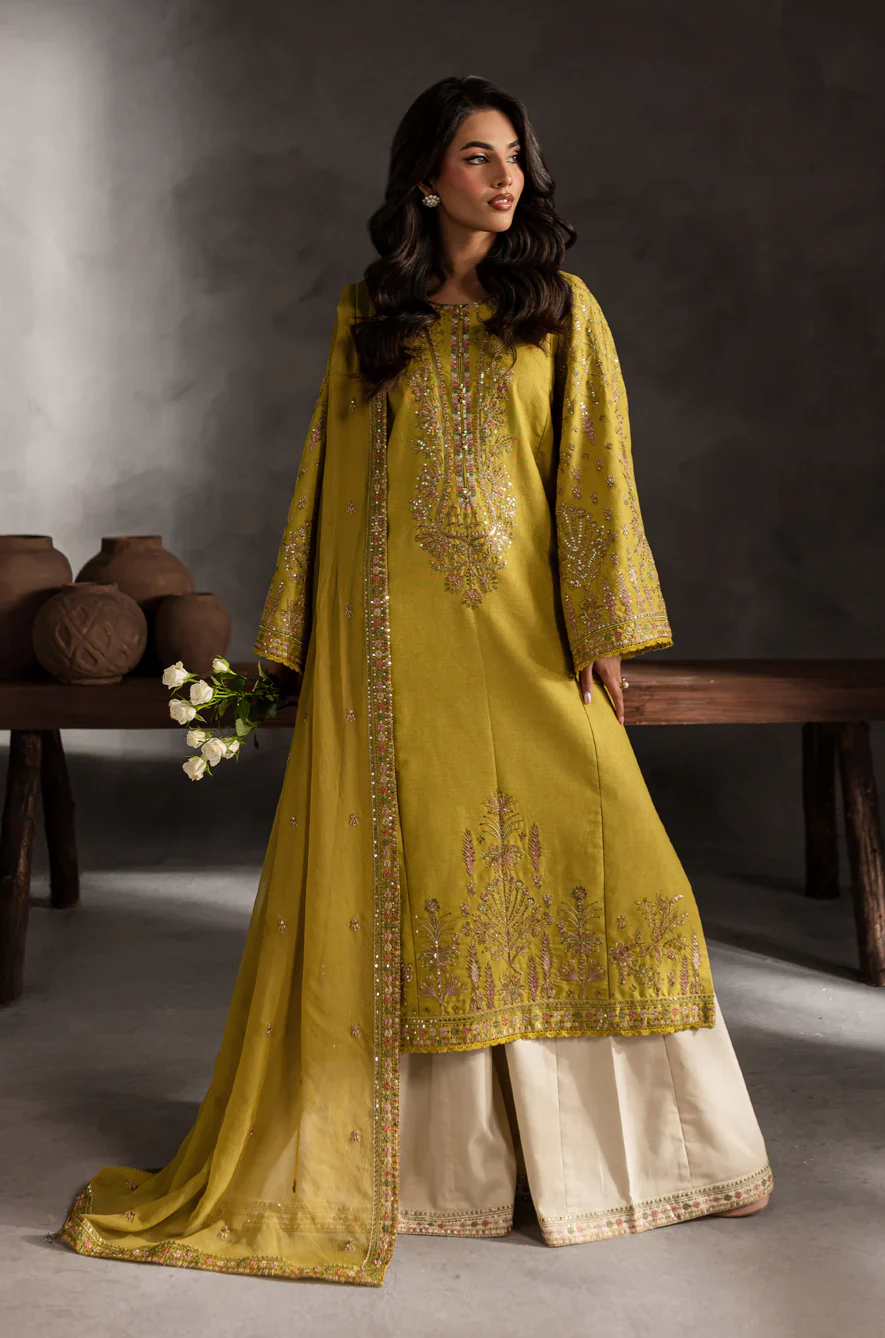 ANB Official - Mehndi Vibes! Mustard 3 PC Embroidered Dress