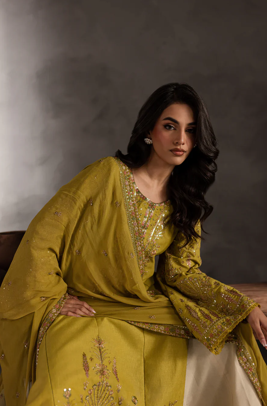 ANB Official - Mehndi Vibes! Mustard 3 PC Embroidered Dress