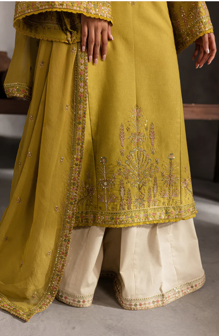 ANB Official - Mehndi Vibes! Mustard 3 PC Embroidered Dress