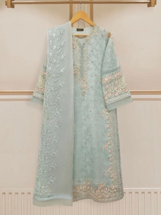 Agha Noor - Blue Organza 3-Piece Suit image 0
