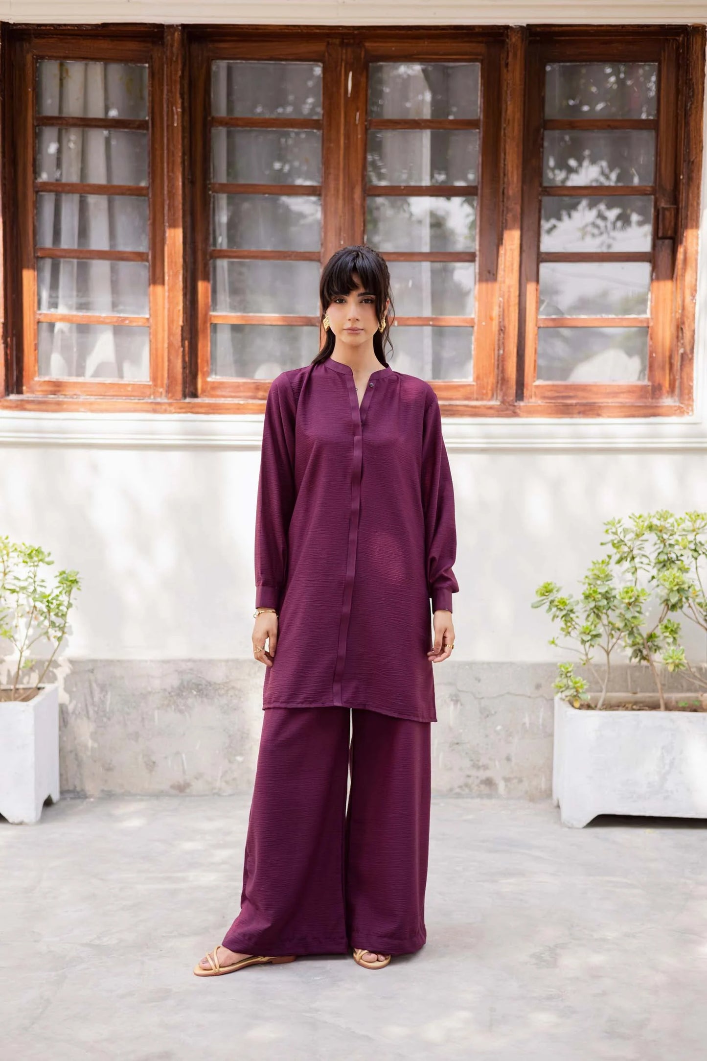 Silayi Pret - Ready To Wear | 2-Piece | Textured Plum
