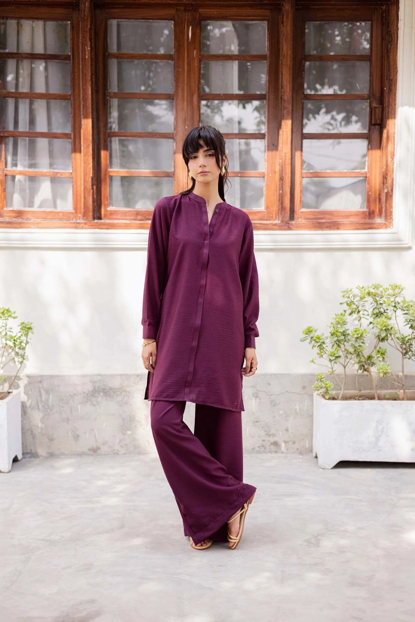 Silayi Pret - Ready To Wear | 2-Piece | Textured Plum
