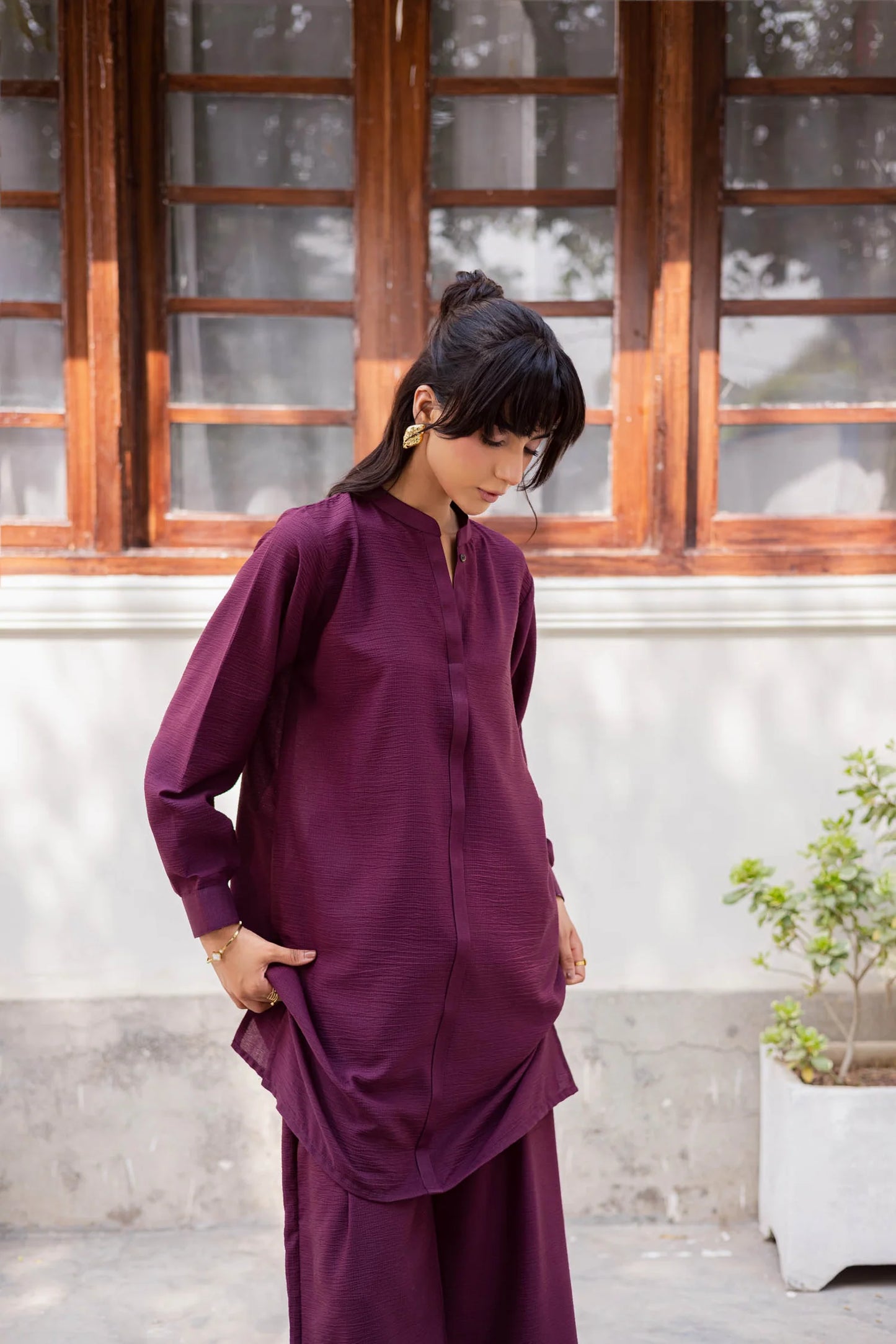 Silayi Pret - Ready To Wear | 2-Piece | Textured Plum