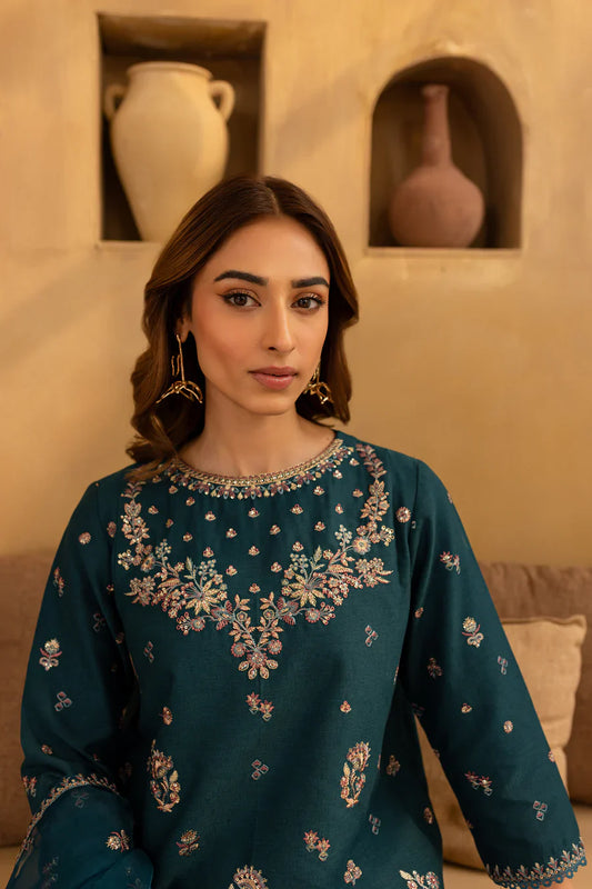 ANB Official - Ocean Blue/Green 3 PC Embroidered Dress