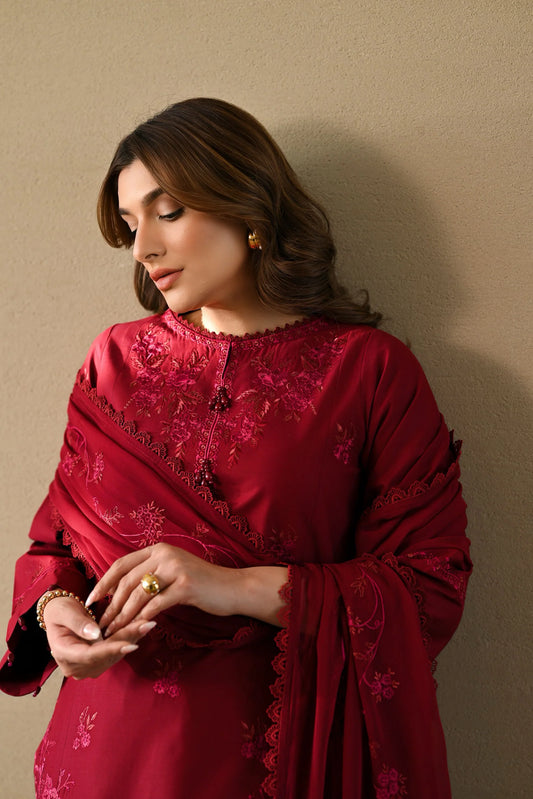 Zaib - Maroon Luxury Emroidered 3PCS Set (Ready To Wear)