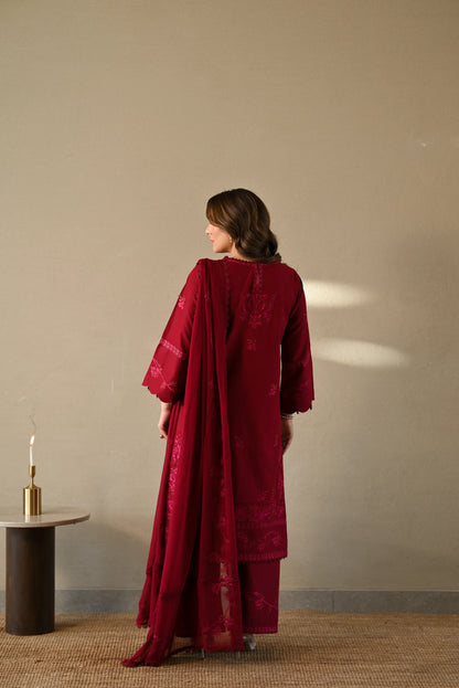 Zaib - Maroon Luxury Emroidered 3PCS Set (Ready To Wear)