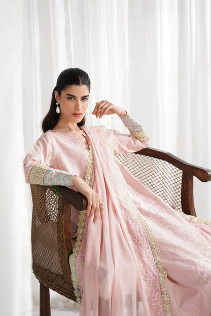 Zaib - Pastel Pink Luxury Embroidered 3PCS Kalidar Set