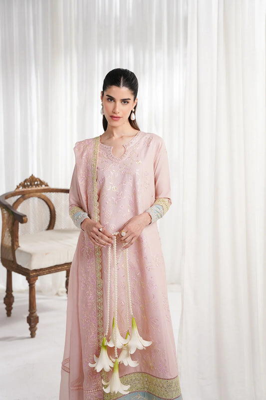 Zaib - Pastel Pink Luxury Embroidered 3PCS Kalidar Set