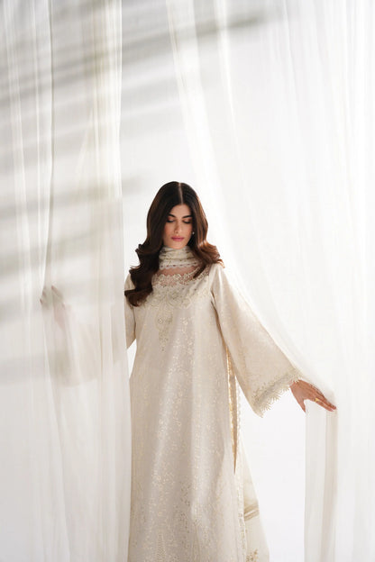 Zaib - Ivory Luxury Emroidered 3PCS Set (Ready To Wear)