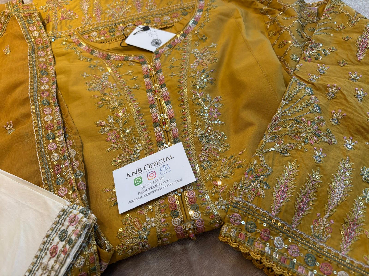 ANB Official - Mehndi Vibes! Mustard 3 PC Embroidered Dress