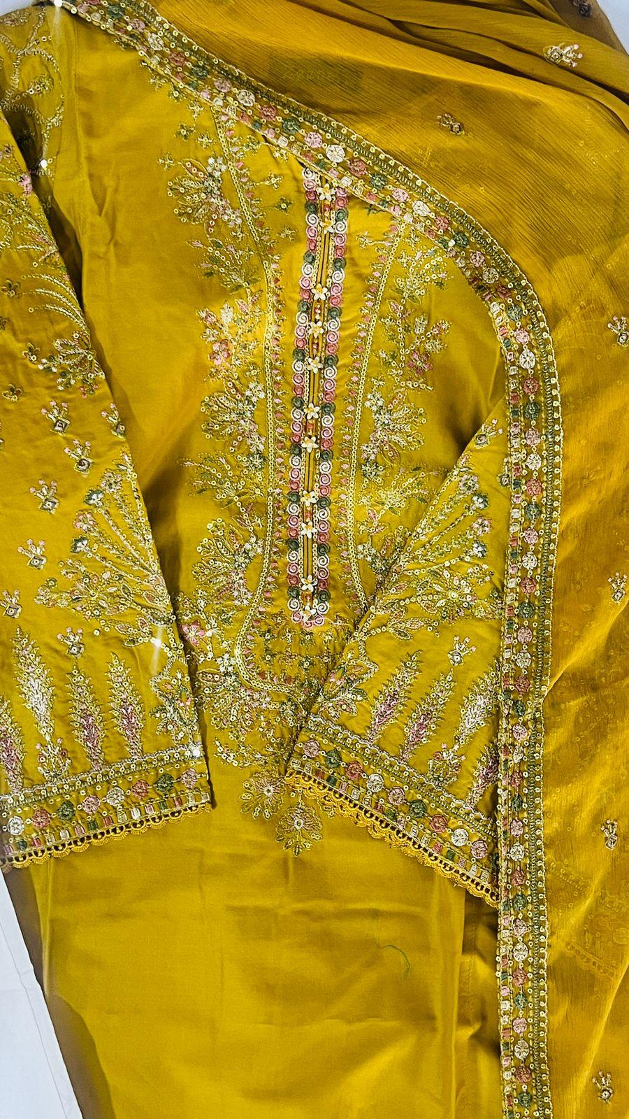 ANB Official - Mehndi Vibes! Mustard 3 PC Embroidered Dress