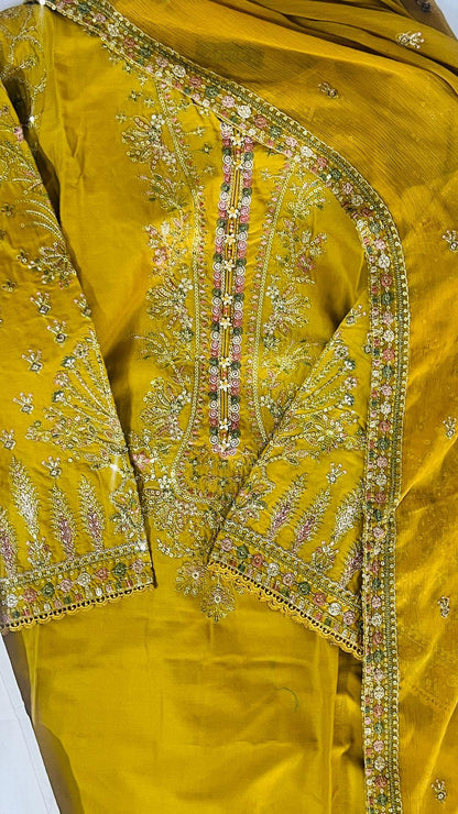 ANB Official - Mehndi Vibes! Mustard 3 PC Embroidered Dress