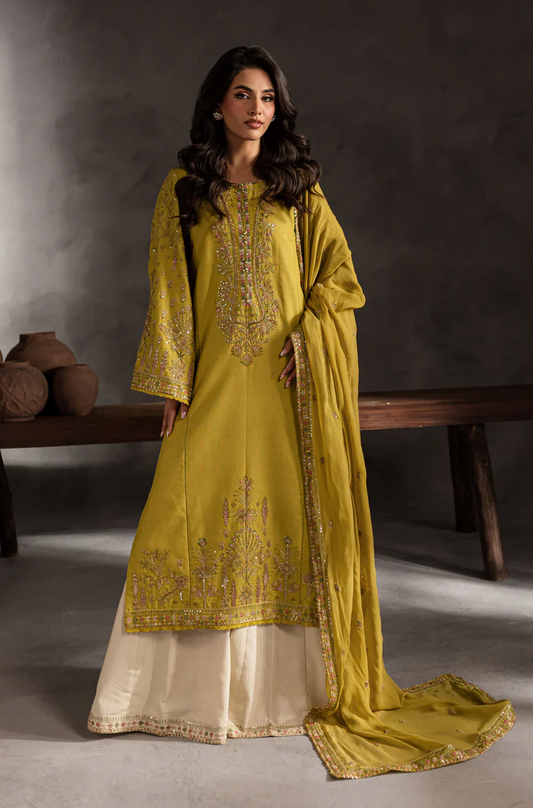 ANB Official - Mehndi Vibes! Mustard 3 PC Embroidered Dress