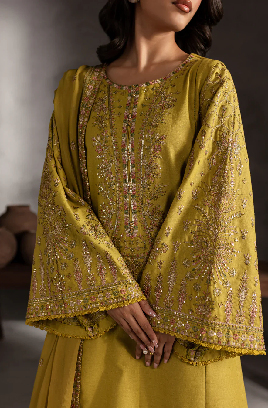 ANB Official - Mehndi Vibes! Mustard 3 PC Embroidered Dress