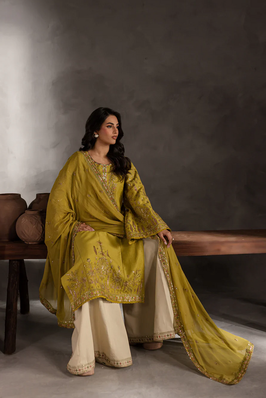 ANB Official - Mehndi Vibes! Mustard 3 PC Embroidered Dress