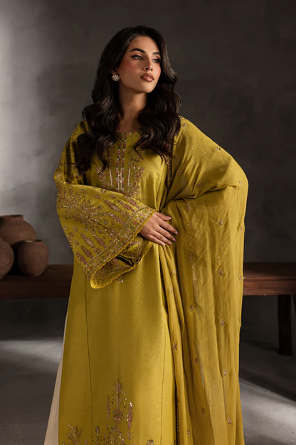 ANB Official - Mehndi Vibes! Mustard 3 PC Embroidered Dress